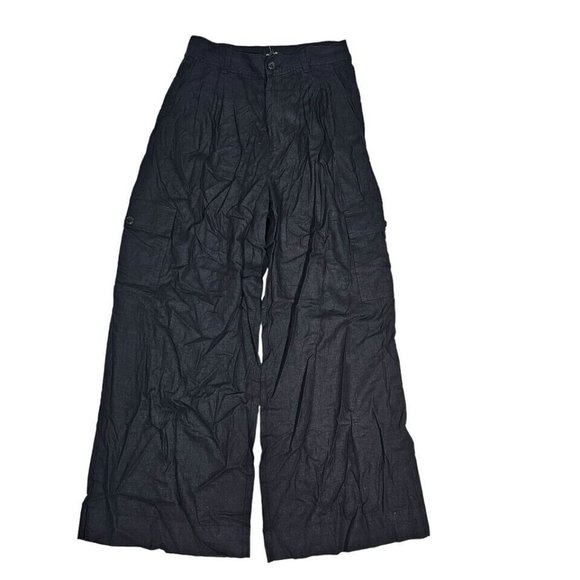 MADEWELL Wide-Leg Cargo Pants Linen-Blend Women's Size 14 Black  NN554 - Picture 10 of 13